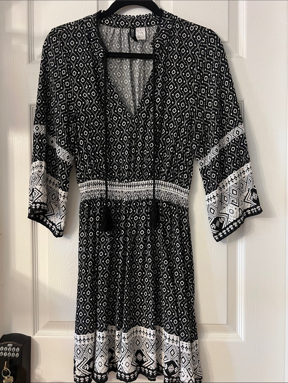 Divided Black and White Printed Mini Dress